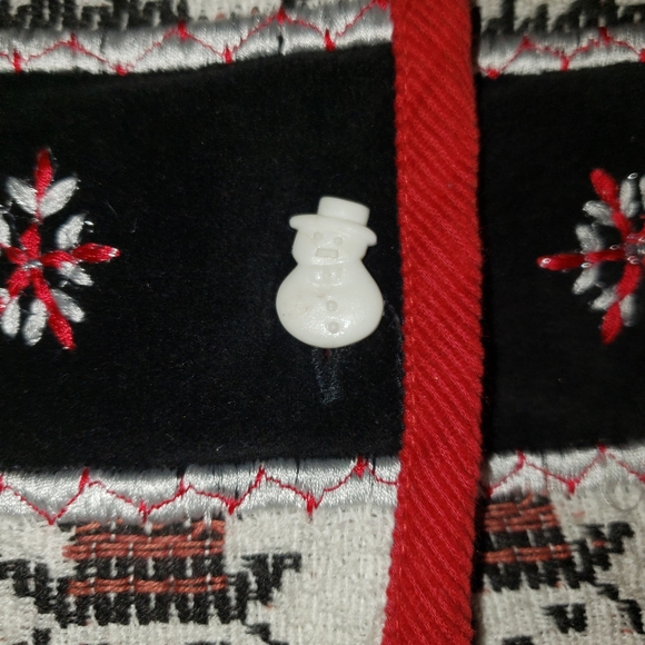 Vintage Christmas Vest Large Black Snowmen Trees Tacky Party Holiday Work Casual - Picture 2 of 4